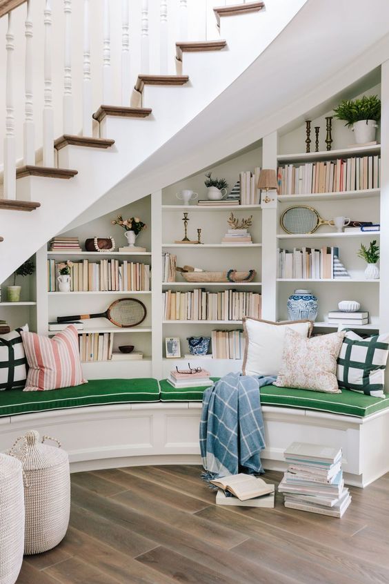 home mini library under the stairs