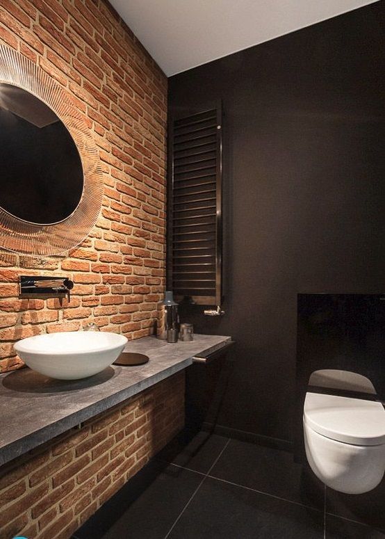exposed brick wall for bathroom