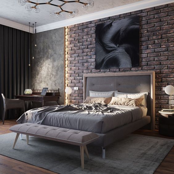 elegant industrial bedroom