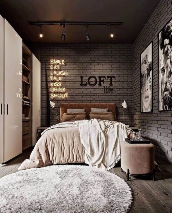 gray industrial bedroom