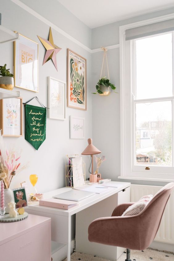 pink small workspace decor