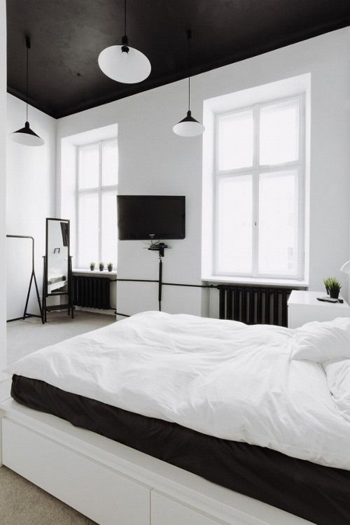 bright simple monochrome bedroom