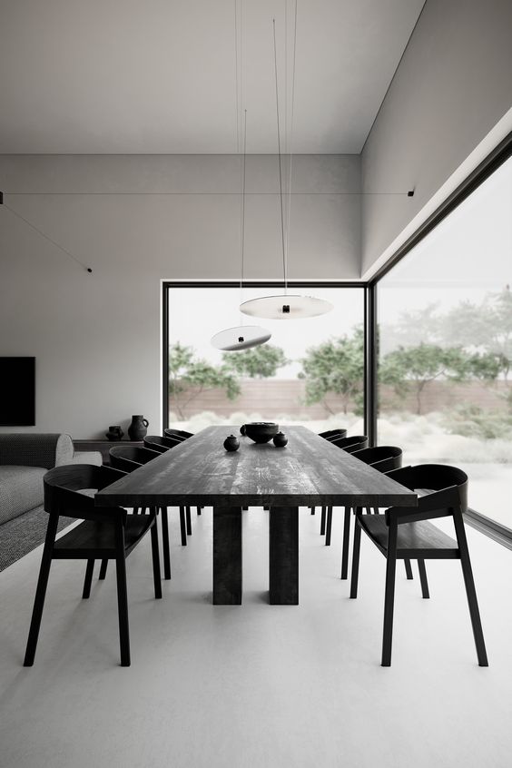 minimalist monochrome dining room